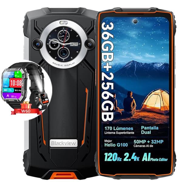 Blackview BV8200 Smartphone Oförstörbar Dubbel skärm 6.5" 256 Go 50MP 8800mAh Orange med Smartwatch Blackview W60