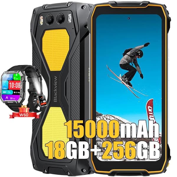 Blackview BV7300 Smartphone Robust 6.67" 256Go 50MP 15000mAh Orange med Smartwatch Blackview W60