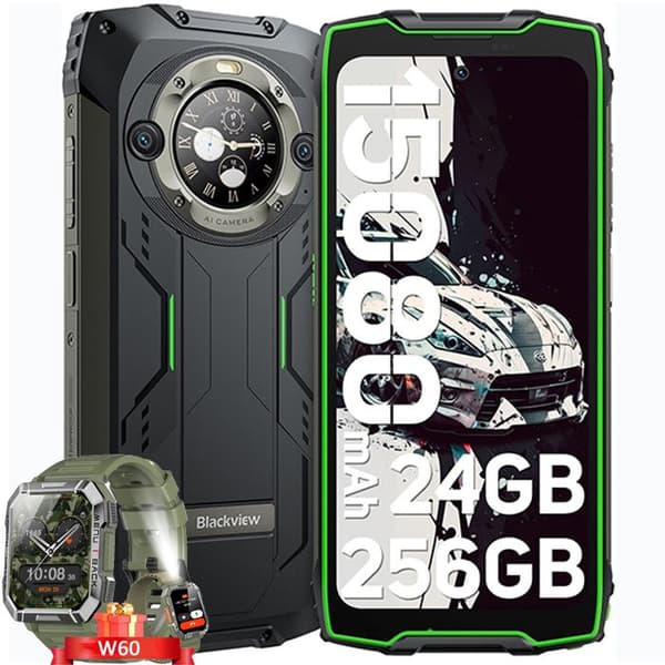 Blackview BV9300 Pro Smartphone Oförstörbar 6.7" 24Go+256Go 15080mAh 33W 64MP NFC Grön med Smartwatch Blackview W60