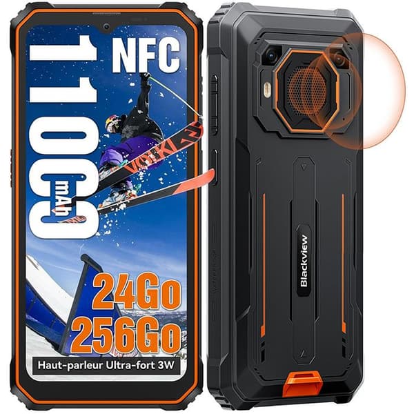 Blackview BV6200 Plus Mobiltelefon Okrossbar 6.56" 24Go+256Go Smartphone Android 14 11000mAh(18W) NFC - Orange