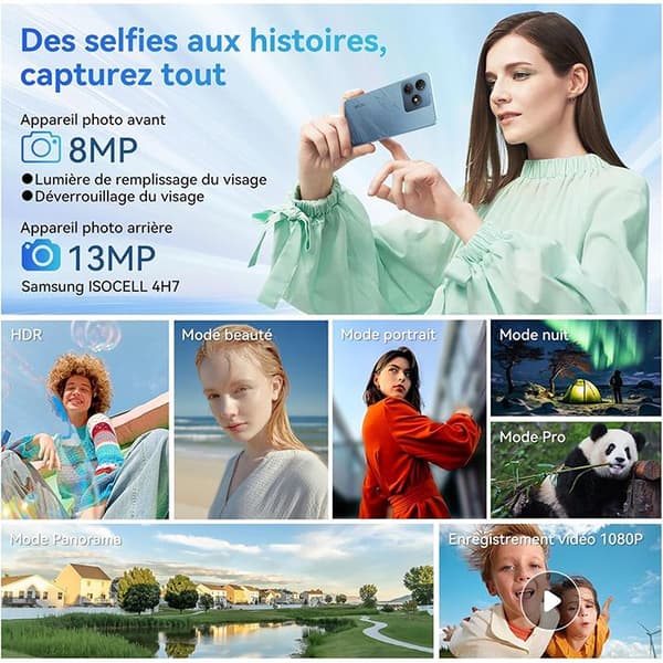 Mobiltelefon Oscal FLAT 2 6,56 tum 12(4+8)GB RAM 256GB/SD 2TB 13MP 5000mAh Android 14 Dual SIM - Blå