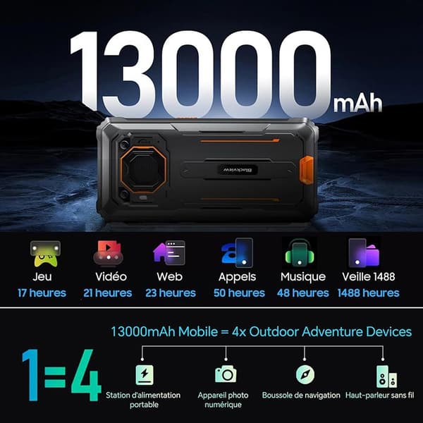 Blackview BV6200 Pro Smartphone Oslagbar 6,56" 13000mAh 12Go+128Go Dual SIM Orange med Smartwatch Blackview W50 Pro