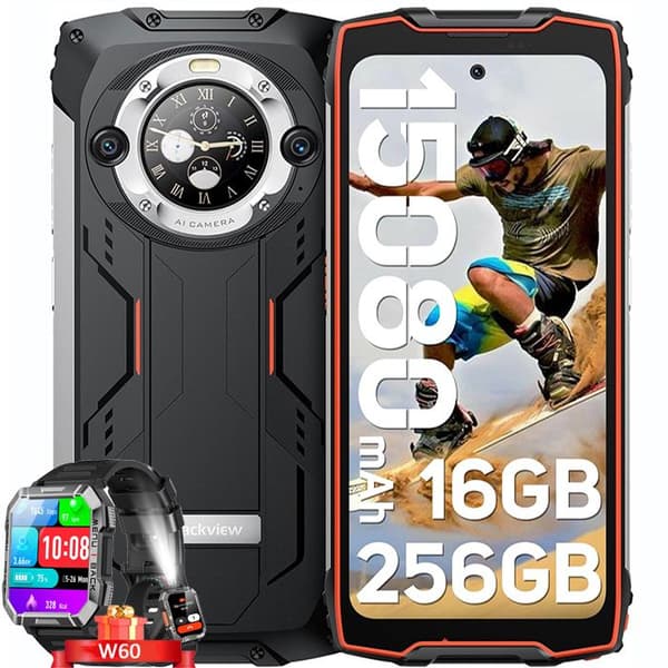 Blackview BV9300 Pro Smartphone Otåliga 6.7" 16Go+256Go 15080mAh 33W 64MP NFC Orange med Smartwatch Blackview W60