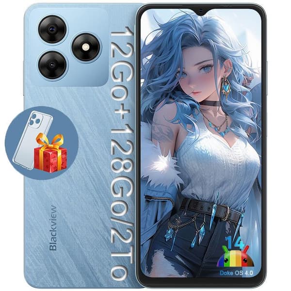 Blackview WAVE 8 Mobiltelefon 6.56" 12Go+128Go/2 To 13MP+8MP 5000mAh Smartphone 4G Android 14 Dual SIM - Blå