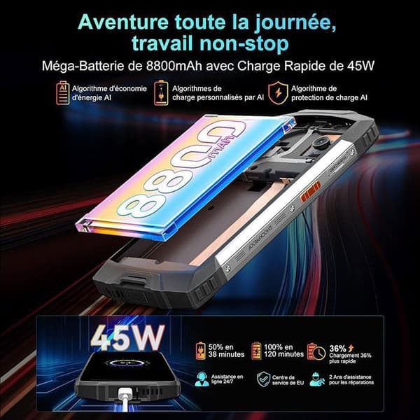 Blackview BV8200 Mobiltelefon Slagtålig Dubbel skärm 6.5" 36Go+256Go/2To Smartphone Android 14 50MP 8800mAh(45W) NFC - Orange
