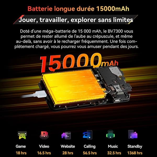 Blackview BV7300 Smartphone Robust 6.67" 256Go 50MP 15000mAh Orange med Smartwatch Blackview W50