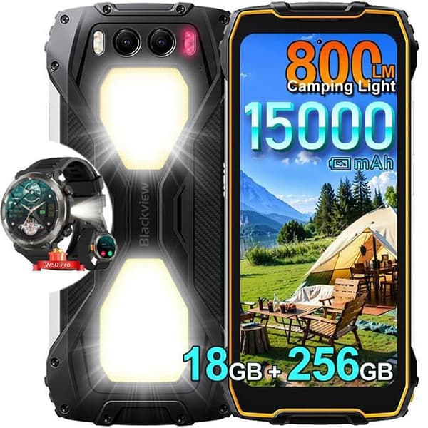 Blackview BV7300 Smartphone Robust 6.67" 256Go 50MP 15000mAh Orange med Smartwatch Blackview W50