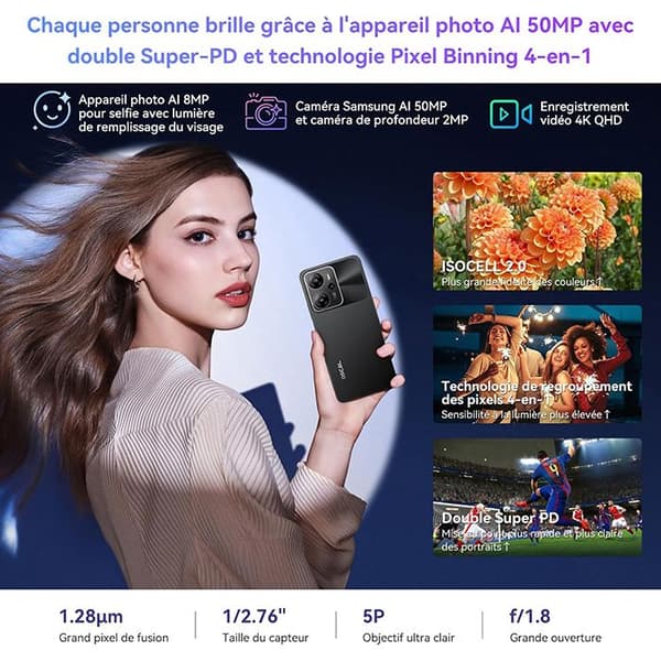 Mobiltelefon 5G Oscal Tiger 13 6,67" (8+16)GB RAM 256GB/SD 1TB Kamera 50MP 5000mAh Android 14 NFC Dual SIM GPS - Svart