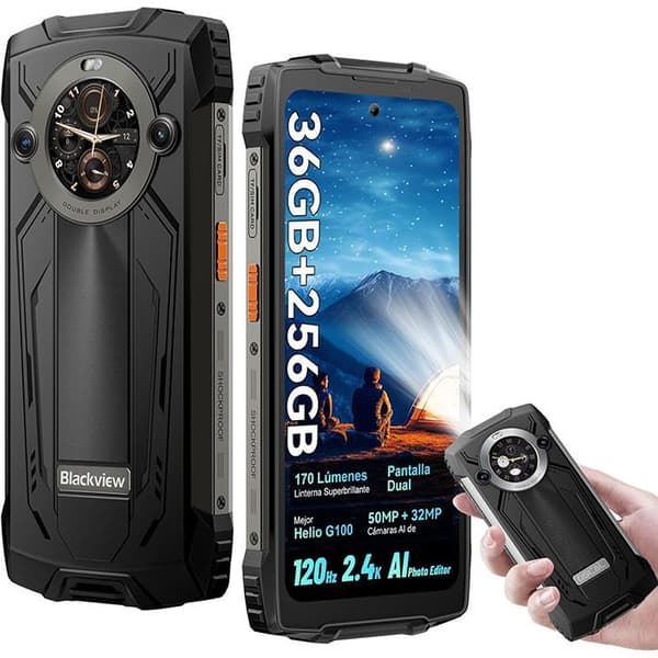 Blackview BV8200 Mobiltelefon Slagtålig Dubbel skärm 6.5" 36Go+256Go Smartphone Android 14 50MP 8800mAh(45W) NFC - Svart