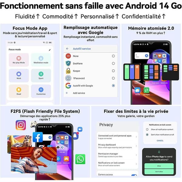 Mobiltelefon Oscal FLAT 2C 6,56" 6Go+64Go/SD 2To 5000mAh Android 14 GO Dual SIM - Svart