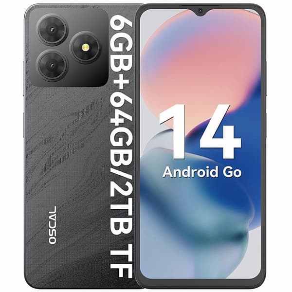 Mobiltelefon Oscal FLAT 2C 6,56" 6Go+64Go/SD 2To 5000mAh Android 14 GO Dual SIM - Svart