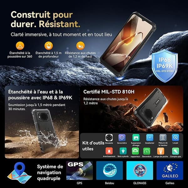 Blackview BV6200 Plus Oförstörbar Mobiltelefon 6.56" 24Go+256Go Smartphone Android 14 11000mAh(18W) NFC - Grön