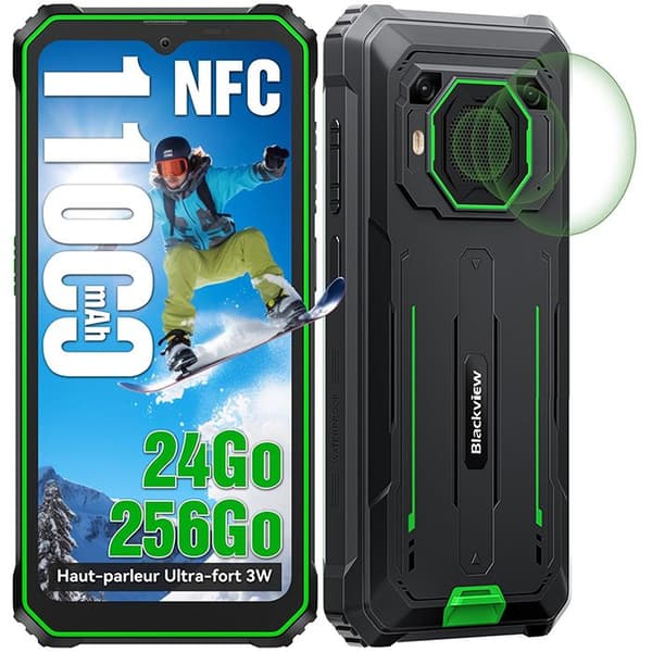 Blackview BV6200 Plus Oförstörbar Mobiltelefon 6.56" 24Go+256Go Smartphone Android 14 11000mAh(18W) NFC - Grön