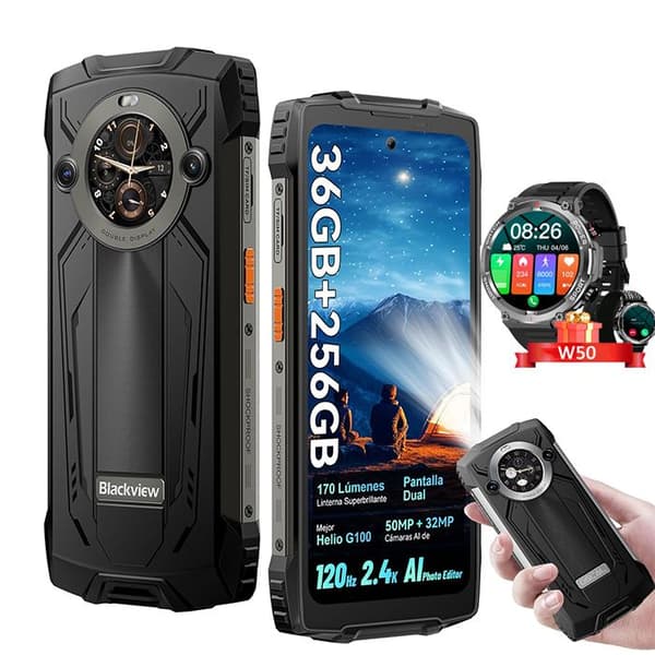 Blackview BV8200 Smartphone Incassable Dubbel skärm 6.5" 256 Go 8800mAh Svart med Smartwatch Blackview W50