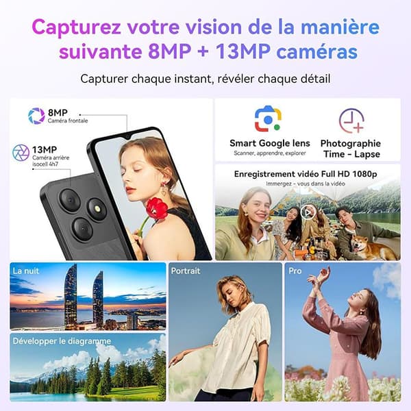 Blackview WAVE 8C Mobiltelefon 6,56" 6GB+64GB 13MP+8MP 4700mAh Dual SIM Blå med Blackview AirBuds 100
