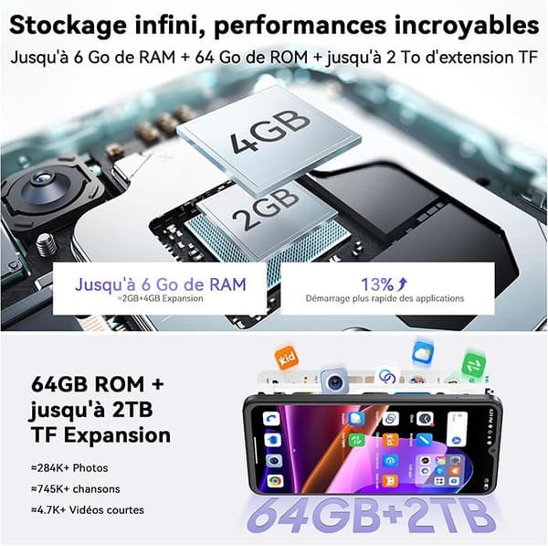 Mobiltelefon Oscal FLAT 2C 6,56" 6Go+64Go/SD 2To 5000mAh Android 14 GO Dual SIM - Blå