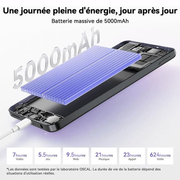 Mobiltelefon Oscal FLAT 2C 6,56" 6Go+64Go/SD 2To 5000mAh Android 14 GO Dual SIM - Blå