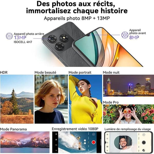 Mobiltelefon Oscal FLAT 2C 6,56" 6Go+64Go/SD 2To 5000mAh Android 14 GO Dual SIM - Blå