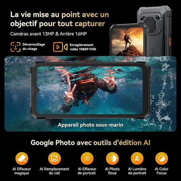 Blackview BV6200 Plus Mobiltelefon Oförstörbar 6,56" 24GB+256GB Smartphone Android 14 11000mAh(18W) NFC - Svart