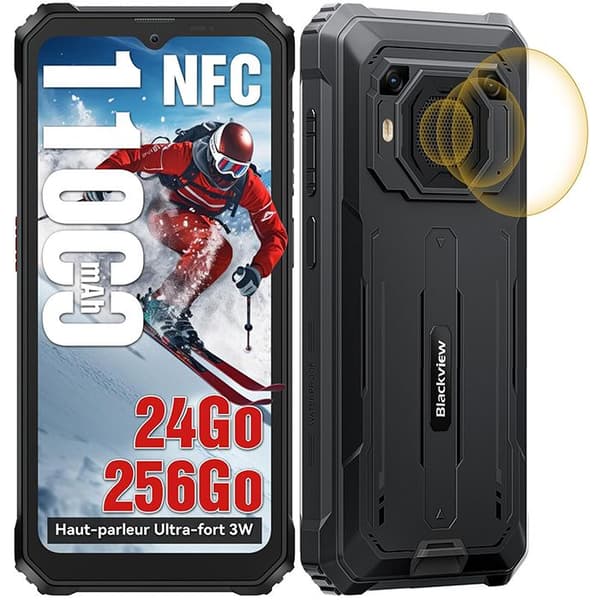 Blackview BV6200 Plus Mobiltelefon Oförstörbar 6,56" 24GB+256GB Smartphone Android 14 11000mAh(18W) NFC - Svart