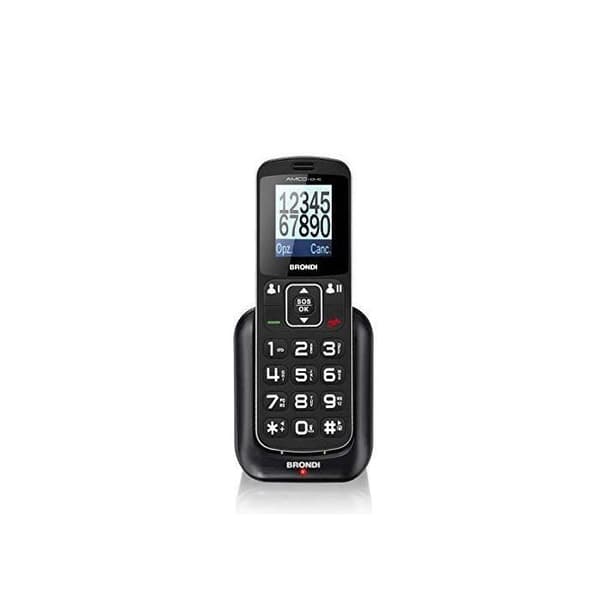 Brondi Amico Home GSM-mobiltelefon för äldre med stora knappar, SOS-knapp och fjärrfunktion, Dual SIM, V Svart
