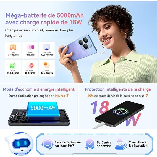 Mobiltelefon 5G Blackview Shark 9 NFC (8+16)Go RAM 256Go ROM Android 14 6.67" 50MP 5000mAh Dubbelsim - Svart