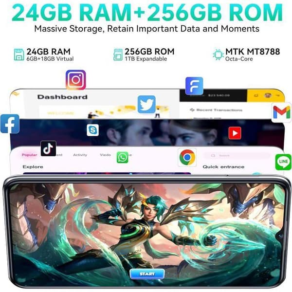 OUKITEL C38 Mobiltelefon 24Go + 256Go/ TF 1To Skärm 6.6" 2K FHD+ 5180mAh 48MP+32MP Android 13 Smartphone Dual SIM 4G Vit