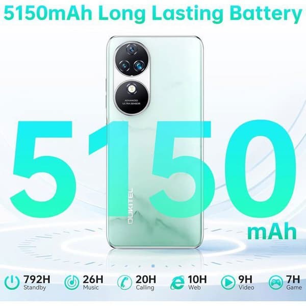 OUKITEL C38 Mobiltelefon 24Go + 256Go/ TF 1To Skärm 6.6" 2K FHD+ 5180mAh 48MP+32MP Android 13 Smartphone Dual SIM 4G Vit