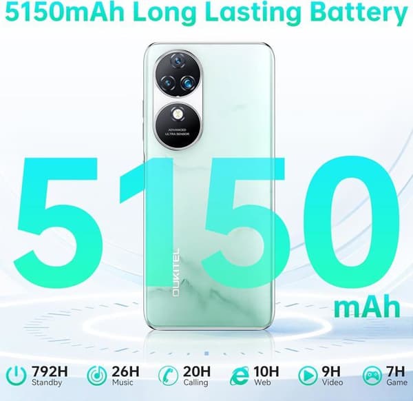 OUKITEL C38 Mobiltelefon 24Go + 256Go/ TF 1To Skärm 6.6" 2K FHD+ 5180mAh 48MP+32MP Android 13 Smartphone Dual SIM 4G Svart