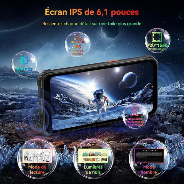 Smartphone Incassable Blackview BV5300 Plus(NFC) 6,1" 24Go+128Go/2To Android 13 6580mAh 13MP IP68 Vattentålig Dubbel SIM - Svart