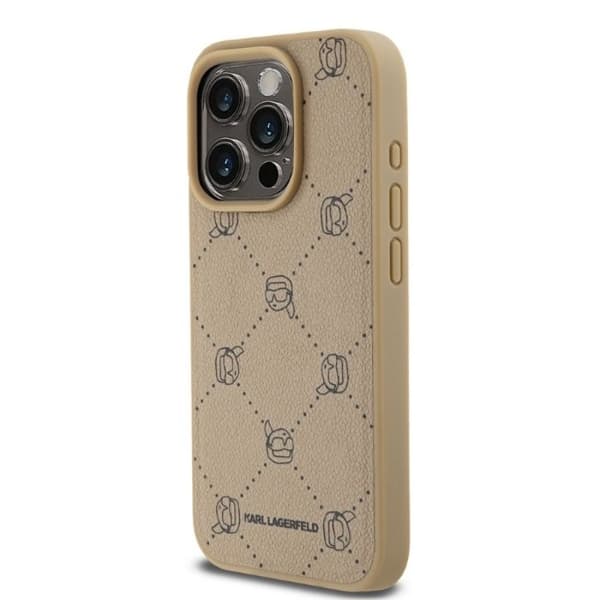 IPhone 15 Pro-fodral - Karl Lagerfeld Läder MagSafe (KLHMP15LPGKHPHE) - Beige Karl-huvud
