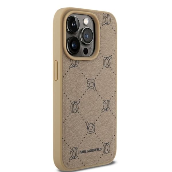 IPhone 15 Pro-fodral - Karl Lagerfeld Läder MagSafe (KLHMP15LPGKHPHE) - Beige Karl-huvud