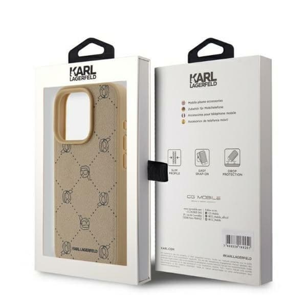 IPhone 15 Pro-fodral - Karl Lagerfeld Läder MagSafe (KLHMP15LPGKHPHE) - Beige Karl-huvud