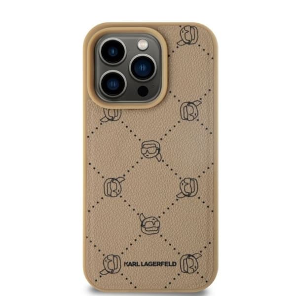 IPhone 15 Pro-fodral - Karl Lagerfeld Läder MagSafe (KLHMP15LPGKHPHE) - Beige Karl-huvud
