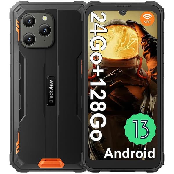 Okrossbar smartphone Blackview BV5300 Plus(NFC) 6,1" 24GB+128GB/2TB Android 13 6580mAh 13MP IP68 Vattentät Dual SIM - Orange Svart, Orange