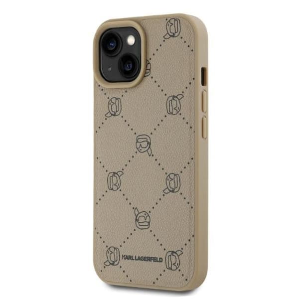 iPhone 15-fodral - Karl Lagerfeld läder MagSafe (KLHMP15SPGKHPHE) - Beige Karl-huvud