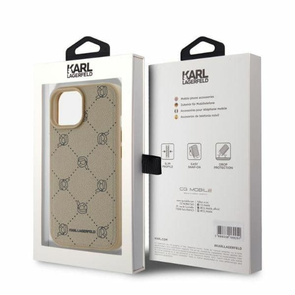 iPhone 15-fodral - Karl Lagerfeld läder MagSafe (KLHMP15SPGKHPHE) - Beige Karl-huvud