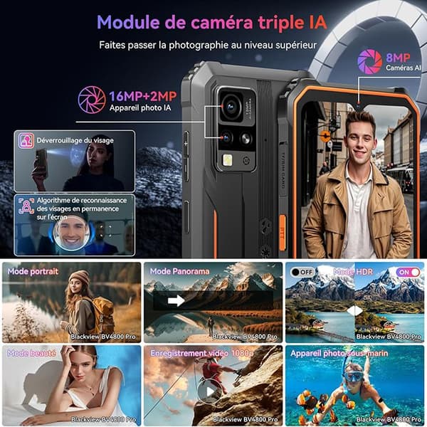 Blackview BV4800 Pro Unbreakable Mobiltelefon 6,56" (4+8)GB+128GB Smartphone Android 14 5180mAh 16MP, Dual SIM, NFC - Orange