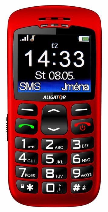 Aligator - A670 - Mobiltelefon för seniorer med SOS-knapp och röd lokalisering 4,8 x 2,32 x 0,55"