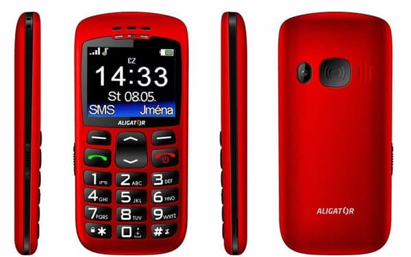 Aligator - A670 - Mobiltelefon för seniorer med SOS-knapp och röd lokalisering 4,8 x 2,32 x 0,55"
