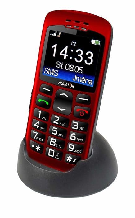 Aligator - A670 - Mobiltelefon för seniorer med SOS-knapp och röd lokalisering 4,8 x 2,32 x 0,55"