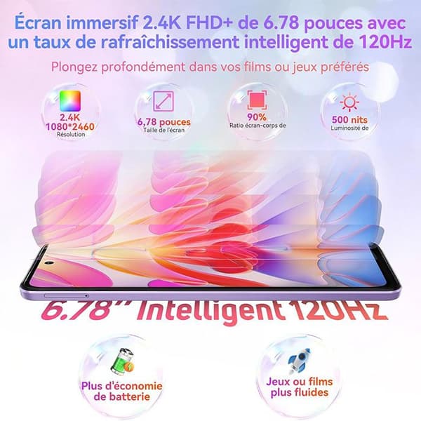 Oscal Tiger 12 olåst mobiltelefon 6,78 tum 24GB+256GB-SD 1TB 64MP Kamera 5000mAh Android 13 NFC Dual SIM GPS - Lila