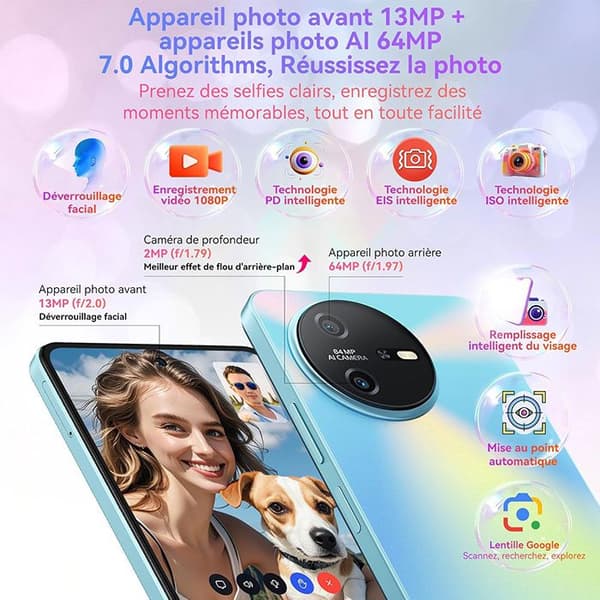 Oscal Tiger 12 olåst mobiltelefon 6,78 tum 24GB+256GB-SD 1TB 64MP Kamera 5000mAh Android 13 NFC Dual SIM GPS - Lila