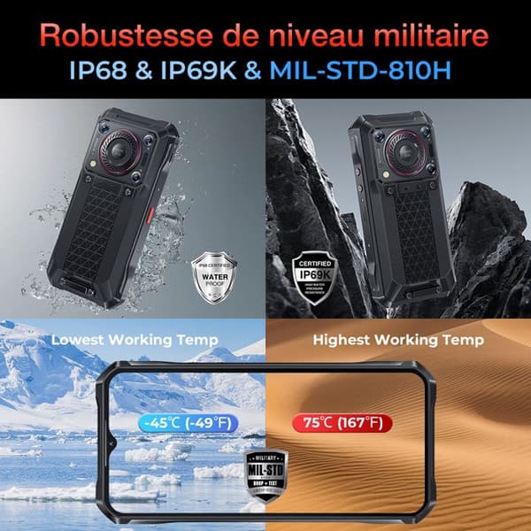 OUKITEL WP33 Pro Rugged Smartphone 24GB + 256GB 22000mAh batteri 6,58'' FHD+ 64MP NFC-kamera Dual Sim 5G GPS - Svart