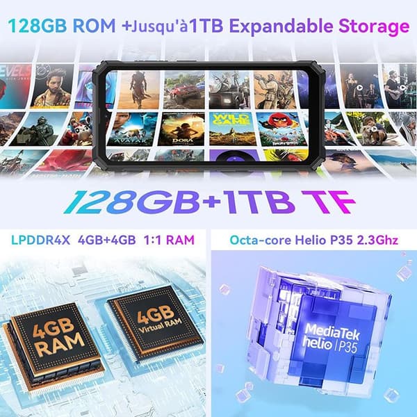 Blackview BV6200 Pro Smartphone Oförstörbar 6,56" 13000mAh 8Go+128Go Dual SIM Grön med Smartwatch Blackview W50 Pro
