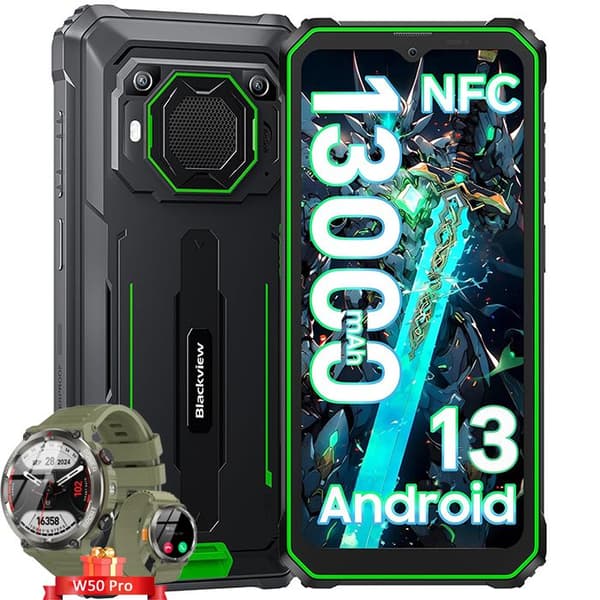 Blackview BV6200 Pro Smartphone Oförstörbar 6,56" 13000mAh 8Go+128Go Dual SIM Grön med Smartwatch Blackview W50 Pro
