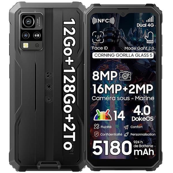 Blackview BV4800 Pro Unbreakable Mobiltelefon 6,56" (4+8)GB+128GB Smartphone Android 14 5180mAh 16MP,Dual SIM,NFC - Svart