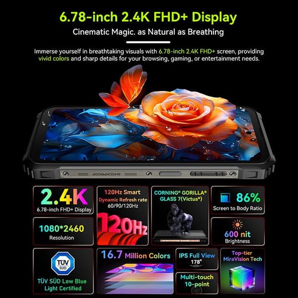Blackview BL9000 Pro Unbreakable Mobiltelefon 5G (12+24)GB+512GB 6,78" Dual Screen 120Hz 50MP Android 14 NFC - Svart