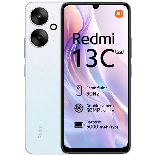 XIAOMI Redmi 13C 5G 128 GB Smartphone - Silver - 90 Hz skärm - 50MP trippelkamera med AI