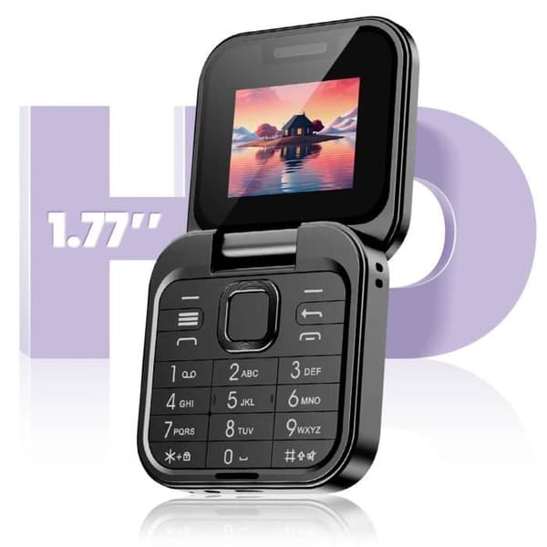 Fällbar mobiltelefon med dubbla SIM-kort, FM-radio, 1000mAh batteri, svart